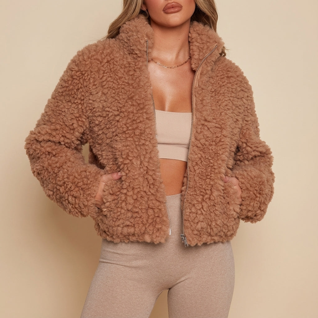 Kurtka Damska Teksturowana Cynamonowa | Codzienny Styl