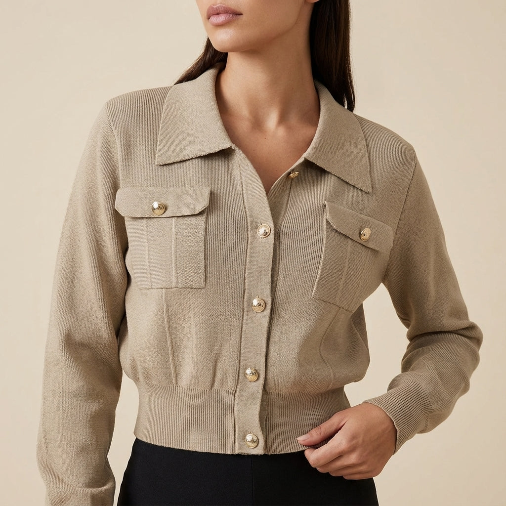 Komplet dzianinowy damski żakiet na guziki i spódnica midi | Do pracy i na co dzień