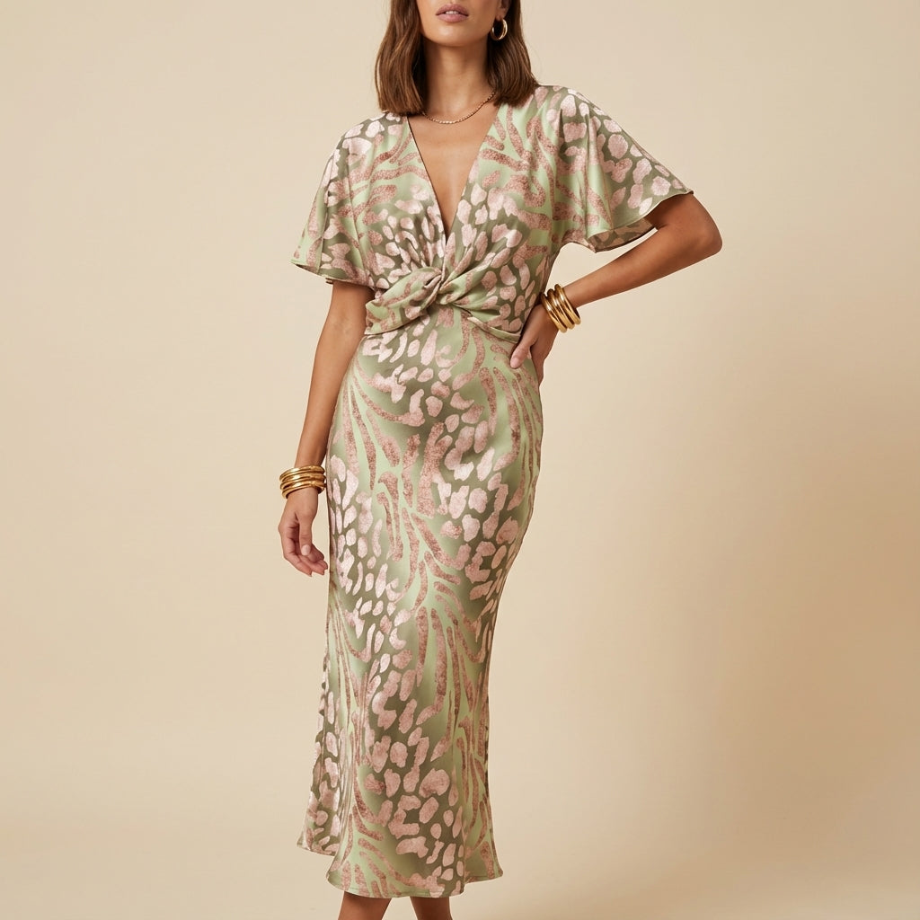 Sukienka damska midi kopertowa z dekoltem V | Styl codzienny