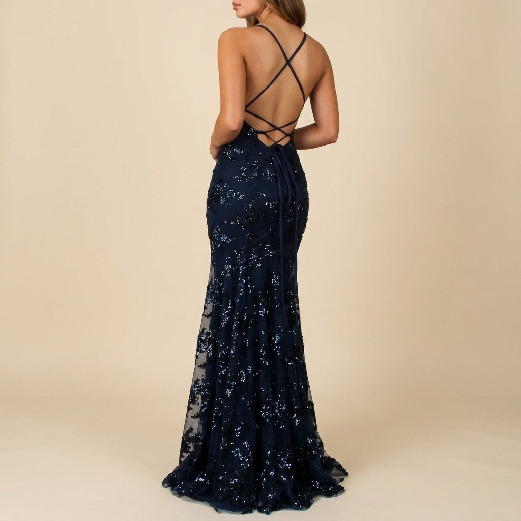 Sukienka damska midi z cekinami dekolt V | Na specjalną okazję