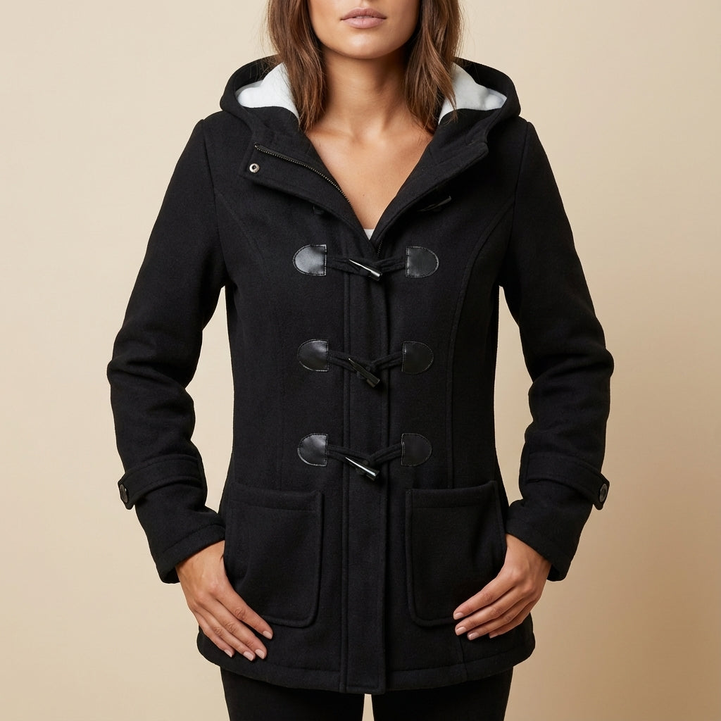 Kurtka zimowa damska ocieplana z kapturem i zapięciem na kołki | Na co dzień